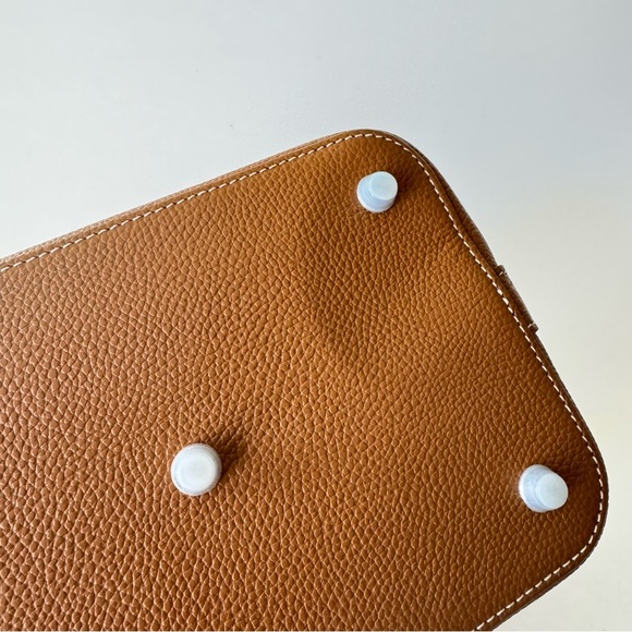 LEATHER INSIDE & OUT | Gold Brown Toolbox Bag Convertible Top Handle Satchel - Picture 12 of 13